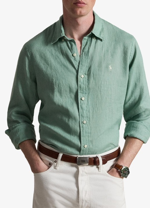 Ralph Lauren Custom Fit overhemd van linnen - voorkant 5 faded mint-31r6