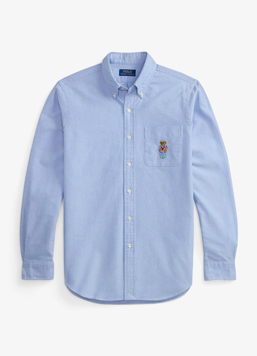 Ralph Lauren Custom fit Oxford overhemd met borduring - voorkant lichtblauw