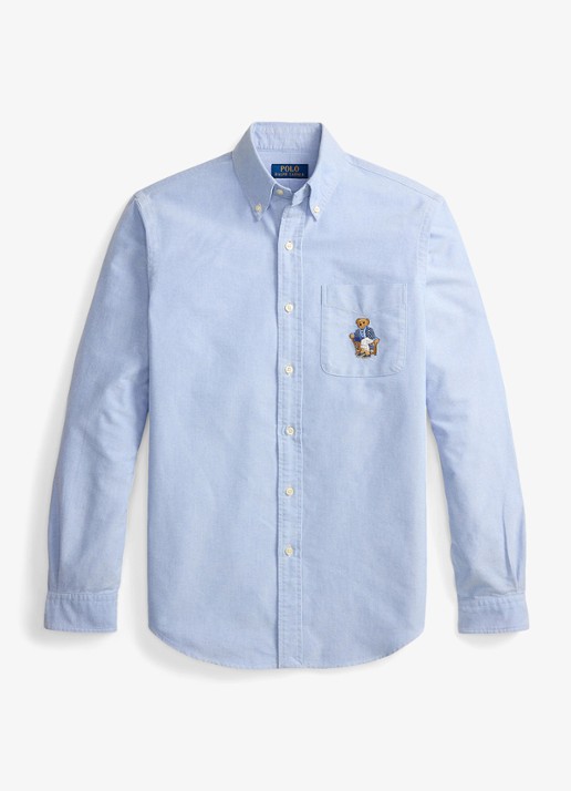 Ralph Lauren Custom fit Oxford overhemd met borduring - voorkant 3 7311 bsr blue / blauw