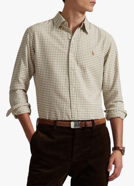 Ralph Lauren Custom fit Oxford overhemd met ruitdessin - detail 2 coastal beige/white / beige