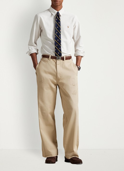 Ralph Lauren Custom fit Oxford overhemd met streepprint - voorkant 5 coastal beige / beige