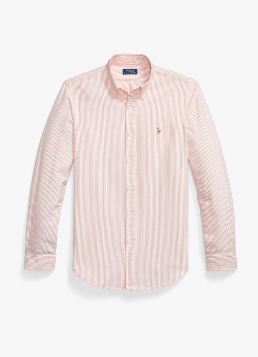 Ralph Lauren Custom fit Oxford overhemd met streepprint - voorkant 2 peach / white / zalmroze