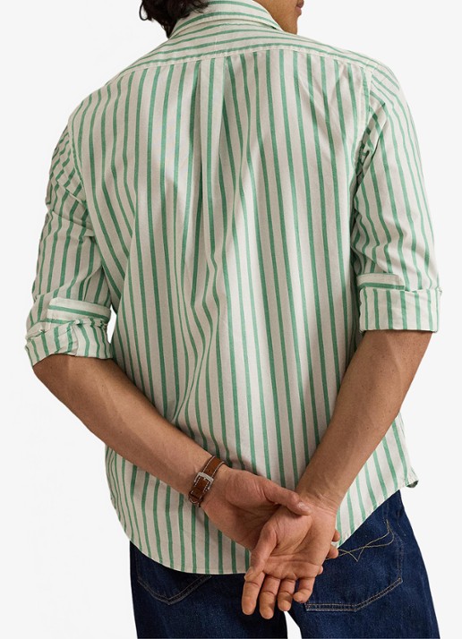 Ralph Lauren Custom fit Oxford overhemd met streepprint - achterkant summer emerald white / groen