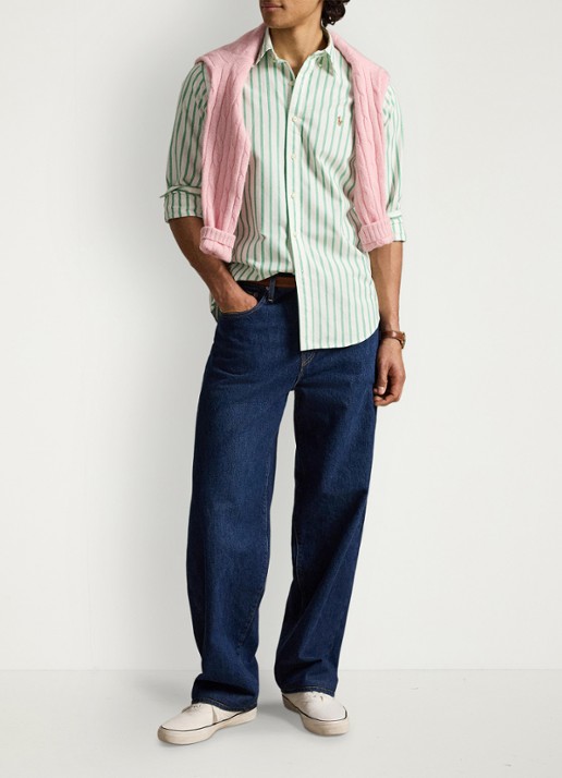 Ralph Lauren Custom fit Oxford overhemd met streepprint - detail 4 summer emerald white / groen
