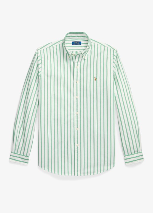 Ralph Lauren Custom fit Oxford overhemd met streepprint - voorkant 2 summer emerald white / groen