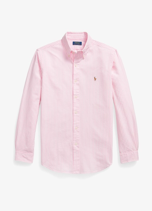 Ralph Lauren Custom fit Oxford overhemd met streepprint - voorkant new rose white / roze