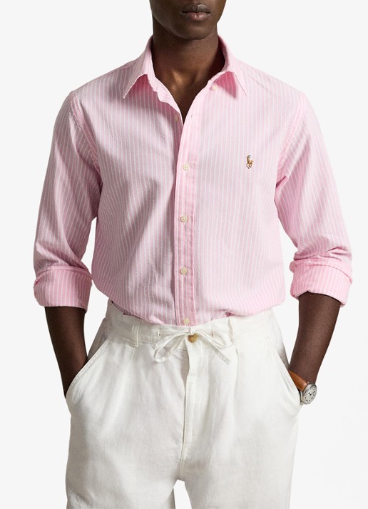 Ralph Lauren Custom fit Oxford overhemd met streepprint - voorkant 2 new rose white / roze
