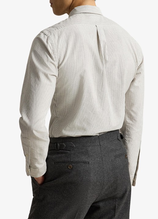 Ralph Lauren Custom fit Oxford overhemd met streepprint - achterkant 5 nutmeg brown white / bruin