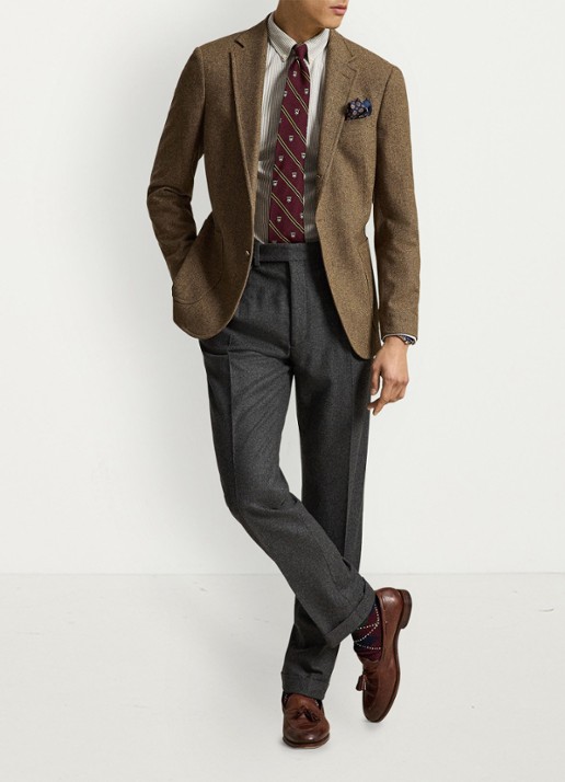 Ralph Lauren Custom fit Oxford overhemd met streepprint - detail nutmeg brown white / bruin