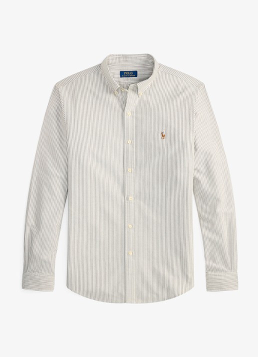 Ralph Lauren Custom fit Oxford overhemd met streepprint - voorkant 3 nutmeg brown white / bruin
