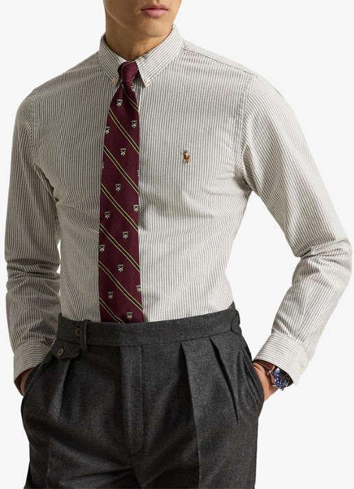 Ralph Lauren Custom fit Oxford overhemd met streepprint - voorkant 4 nutmeg brown white / bruin