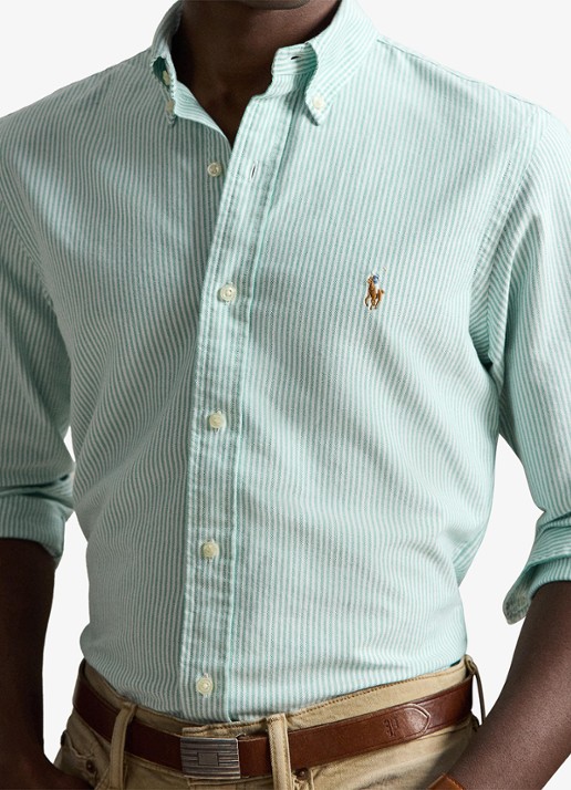 Ralph Lauren Custom fit Oxford overhemd met streepprint - detail 4 scarab green white / groen