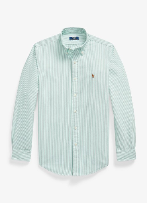 Ralph Lauren Custom fit Oxford overhemd met streepprint - voorkant scarab green white / groen