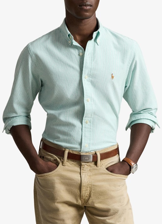 Ralph Lauren Custom fit Oxford overhemd met streepprint - voorkant 2 scarab green white / groen