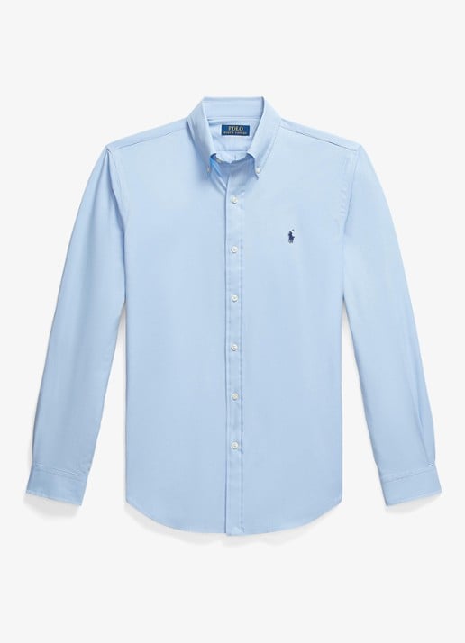 Ralph Lauren Custom fit poplin overhemd met stretch  - voorkant austin blue / blauw