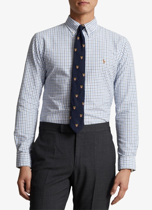 Ralph Lauren Custom fit tattersall Oxford overhemd met ruitdessin - detail 2 white/blue / wit