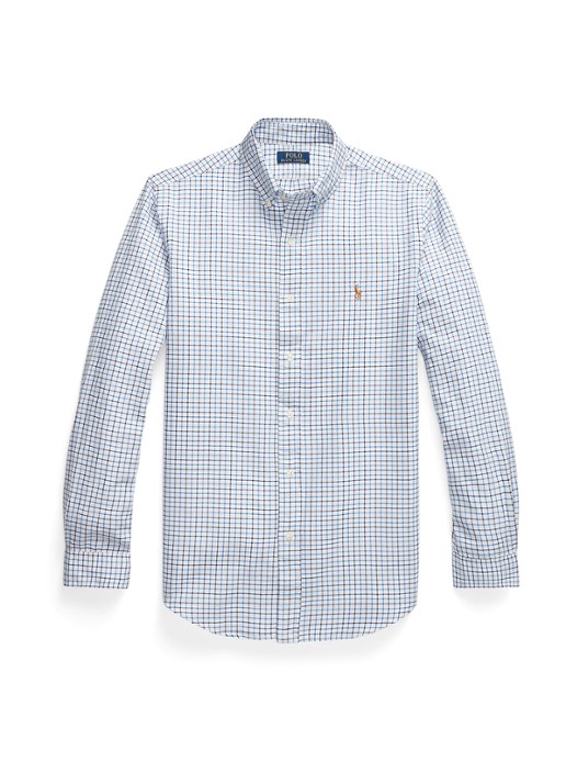 Ralph Lauren Custom fit tattersall Oxford overhemd met ruitdessin - voorkant 4 white/blue / wit
