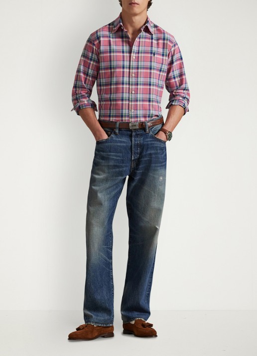 Ralph Lauren Custom fit tattersall Oxford overhemd met ruitdessin - voorkant 4 roze