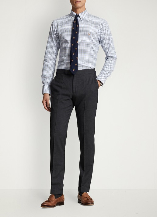 Ralph Lauren Custom fit tattersall Oxford overhemd  - voorkant 2 white/blue / wit