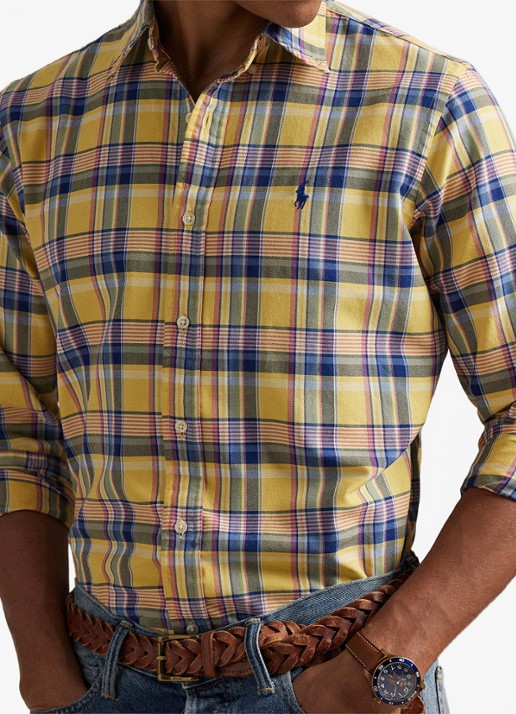 Ralph Lauren Custom fit tattersall Oxford overhemd  - detail 4 geel