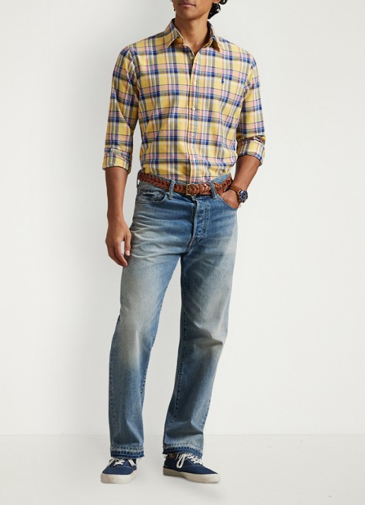 Ralph Lauren Custom fit tattersall Oxford overhemd  - voorkant 2 geel