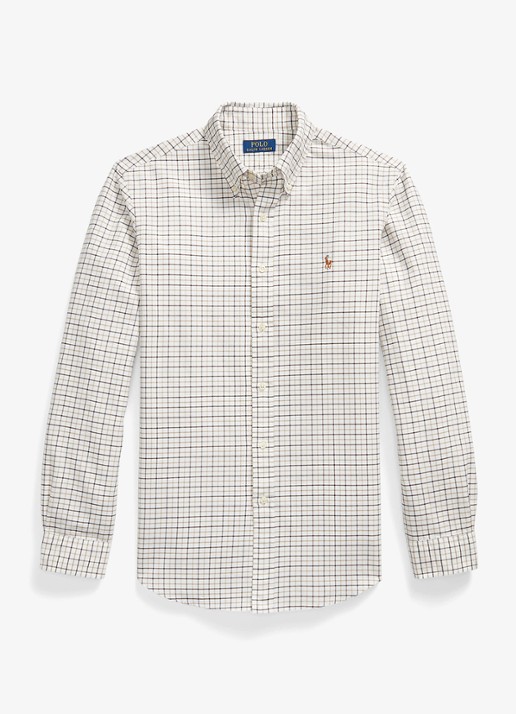 Ralph Lauren Custom fit tattersall Oxford overhemd  - voorkant 2 bruin