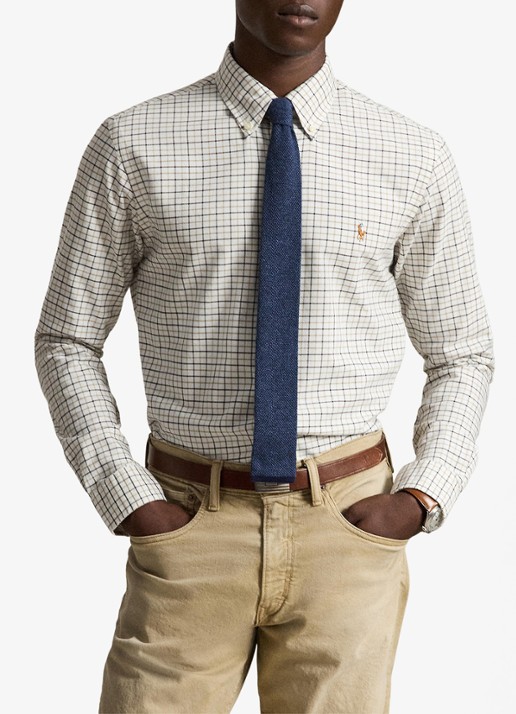 Ralph Lauren Custom fit tattersall Oxford overhemd  - voorkant 3 bruin