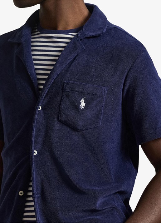 Ralph Lauren Custom slim fit overhemd met logoborduring - detail 2 donkerblauw