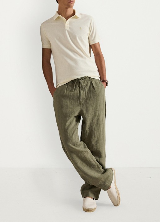 Ralph Lauren Custom slim fit polo met logo - voorkant 2 pale cream / crème