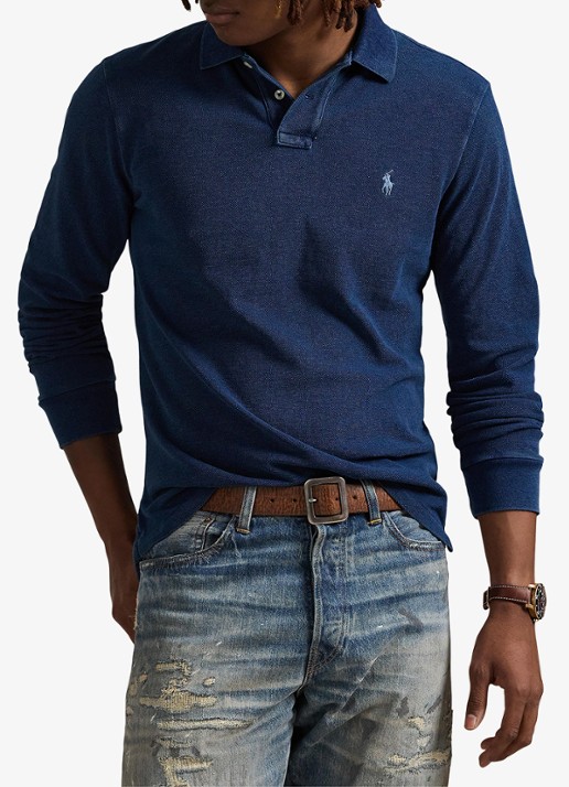 Ralph Lauren Custom slim fit polo met logoborduring - detail 4 dark indigo / donkerblauw