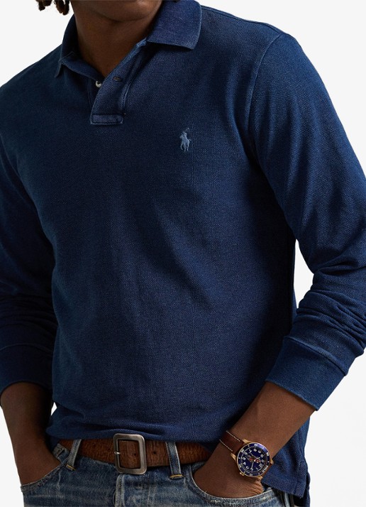 Ralph Lauren Custom slim fit polo met logoborduring - detail 5 dark indigo / donkerblauw
