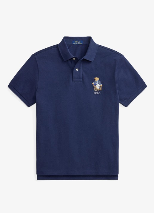 Ralph Lauren Custom slim fit polo met logoborduring - voorkant 3 newport navy / donkerblauw