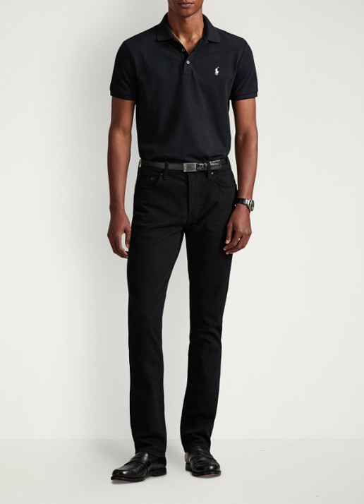 Ralph Lauren Custom slim fit polo met stretch - voorkant 3 polo black/smoke / zwart