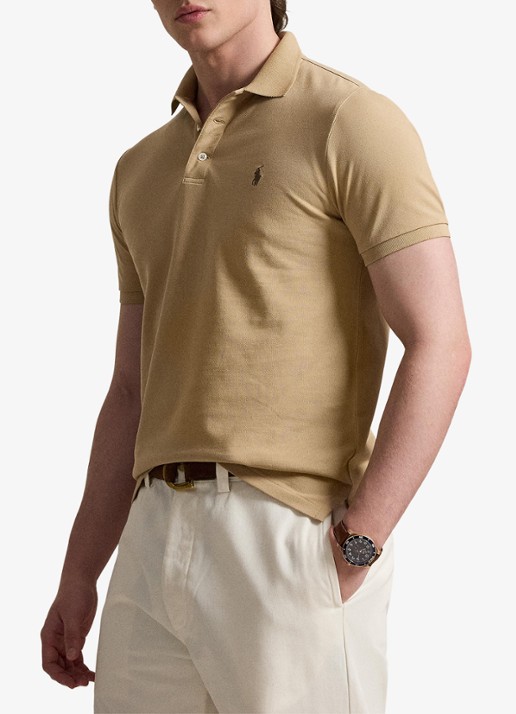 Ralph Lauren Custom slim fit polo met stretch - voorkant 2 vintage khaki / khaki