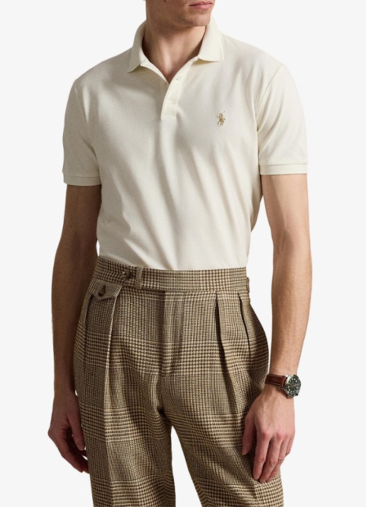 Ralph Lauren Custom slim fit polo met stretch - voorkant 3 pale cream / crème