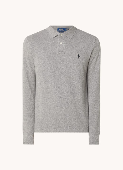 Ralph Lauren Custom Slim fit polo van piqué katoen met lange mouw - voorkant canterbury heather / grijs
