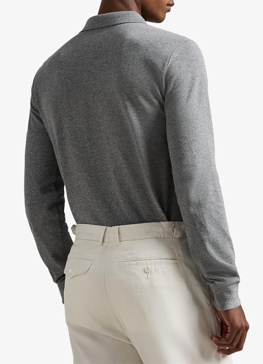 Ralph Lauren Custom Slim fit polo van piqué katoen met lange mouw - achterkant 3 canterbury heather / grijs