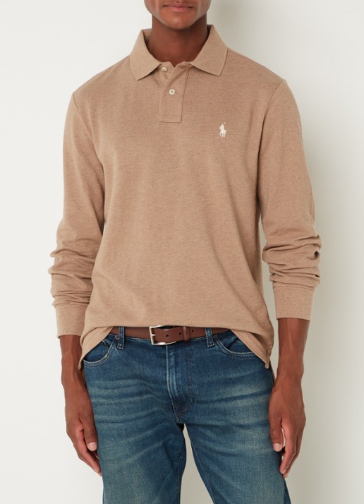Ralph Lauren Custom Slim fit polo van piqué katoen met lange mouw - detail 4 grey cloud heather/c8135