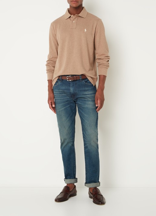 Ralph Lauren Custom Slim fit polo van piqué katoen met lange mouw - voorkant 3 grey cloud heather/c8135