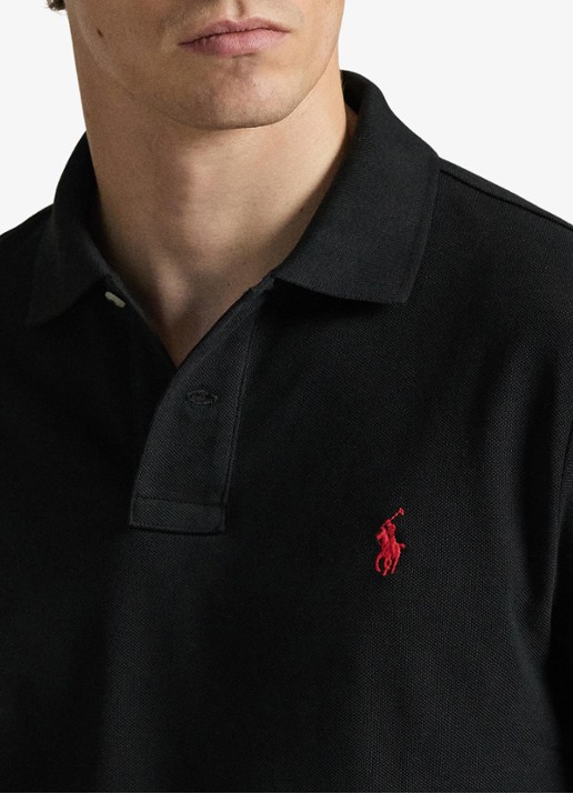 Ralph Lauren Custom Slim fit polo van piqué katoen met lange mouw - detail 4 polo black / zwart