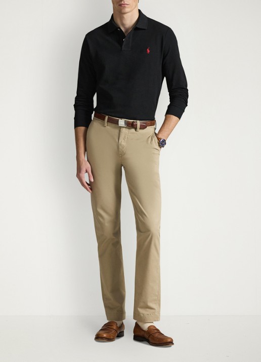 Ralph Lauren Custom Slim fit polo van piqué katoen met lange mouw - voorkant polo black / zwart