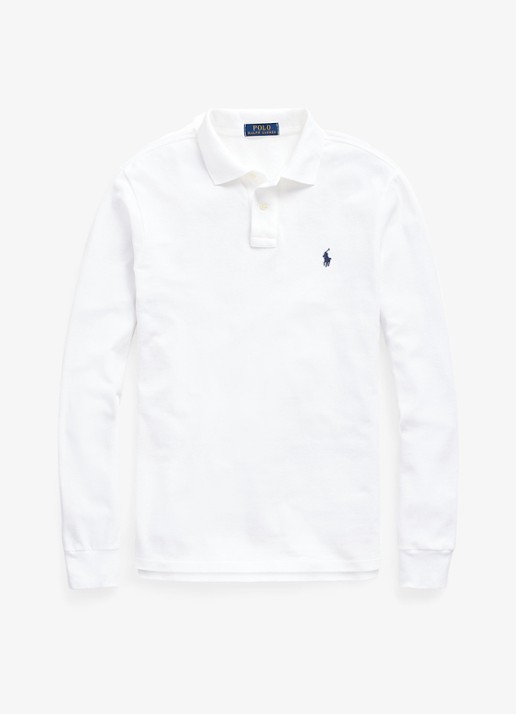 Ralph Lauren Custom Slim fit polo van piqué katoen met lange mouw - voorkant white / wit