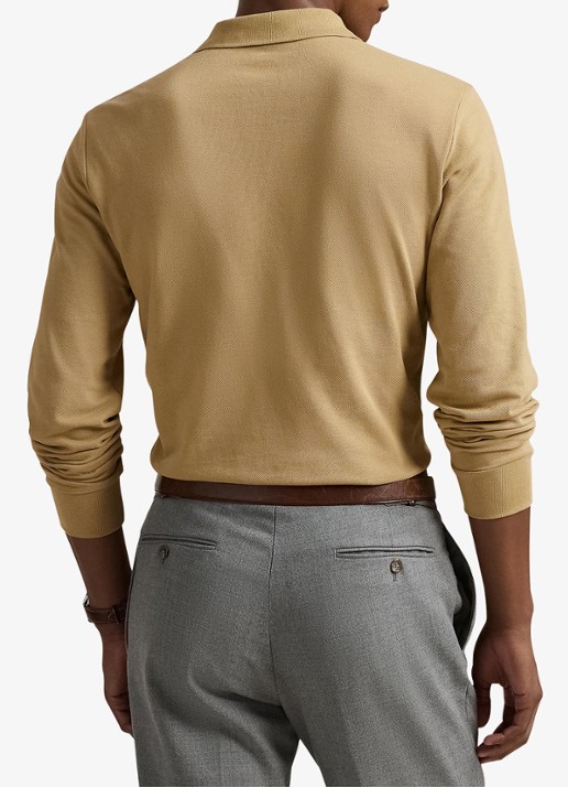 Ralph Lauren Custom Slim fit polo van piqué katoen met lange mouw - achterkant cafe tan/c8176-3x17
