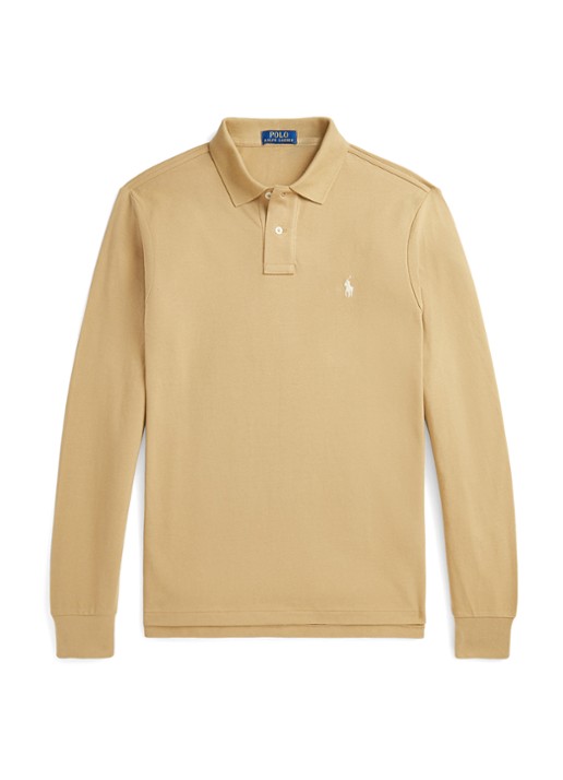 Ralph Lauren Custom Slim fit polo van piqué katoen met lange mouw - voorkant 4 cafe tan/c8176-3x17
