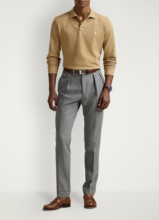 Ralph Lauren Custom Slim fit polo van piqué katoen met lange mouw - voorkant 5 cafe tan/c8176-3x17