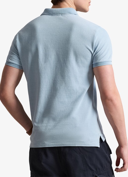 Ralph Lauren Custom slim fit polo van piqué katoen met logo - achterkant 5 light indigo / lichtblauw