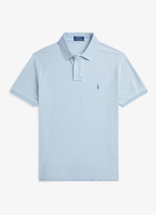 Ralph Lauren Custom slim fit polo van piqué katoen met logo - voorkant 3 light indigo / lichtblauw