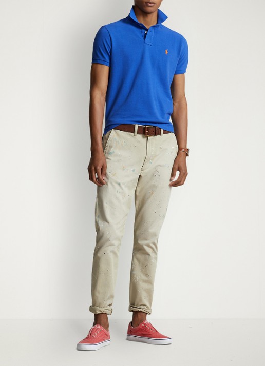 Ralph Lauren Custom slim fit polo van piqué katoen - voorkant 3 new iris blue / blauw