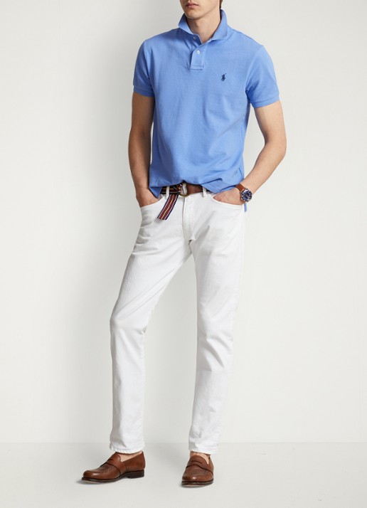 Ralph Lauren Custom slim fit polo van piqué katoen - voorkant 5 harbor island blue/c7998