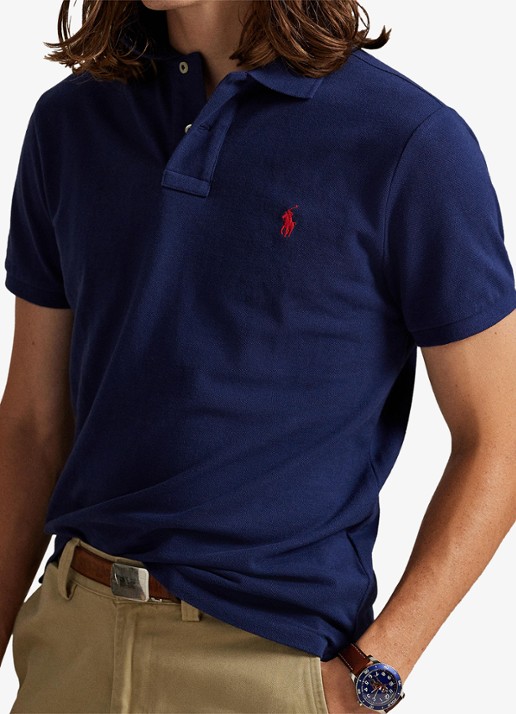 Ralph Lauren Custom slim fit polo van piqué katoen - detail 3 newport navy / blauw